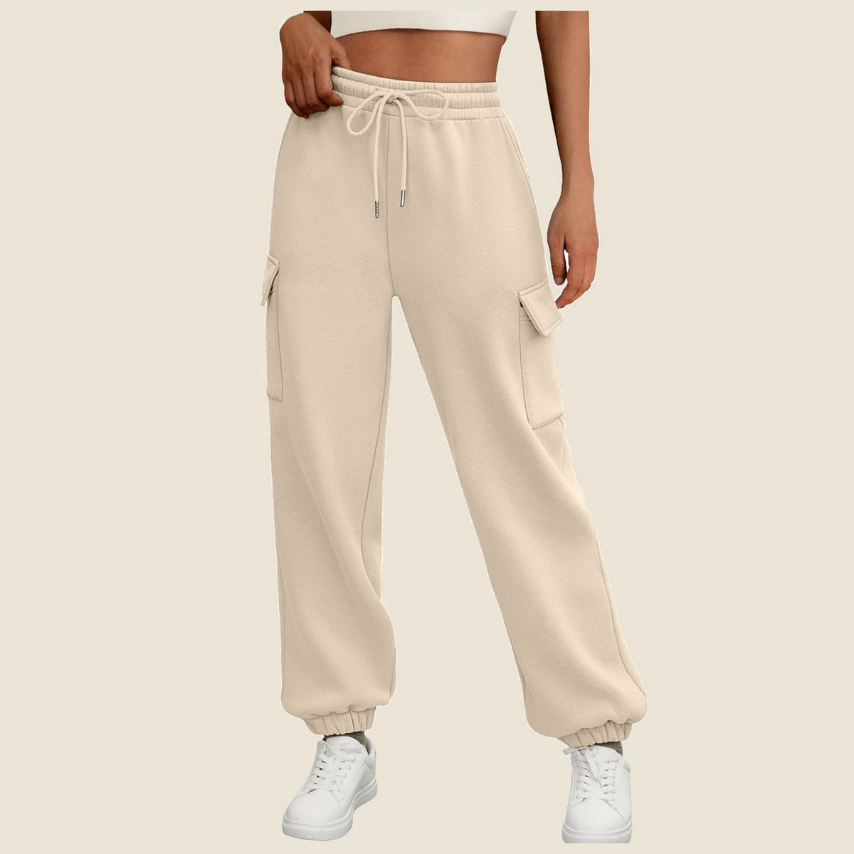 Fleece-lined lounge joggers in beige