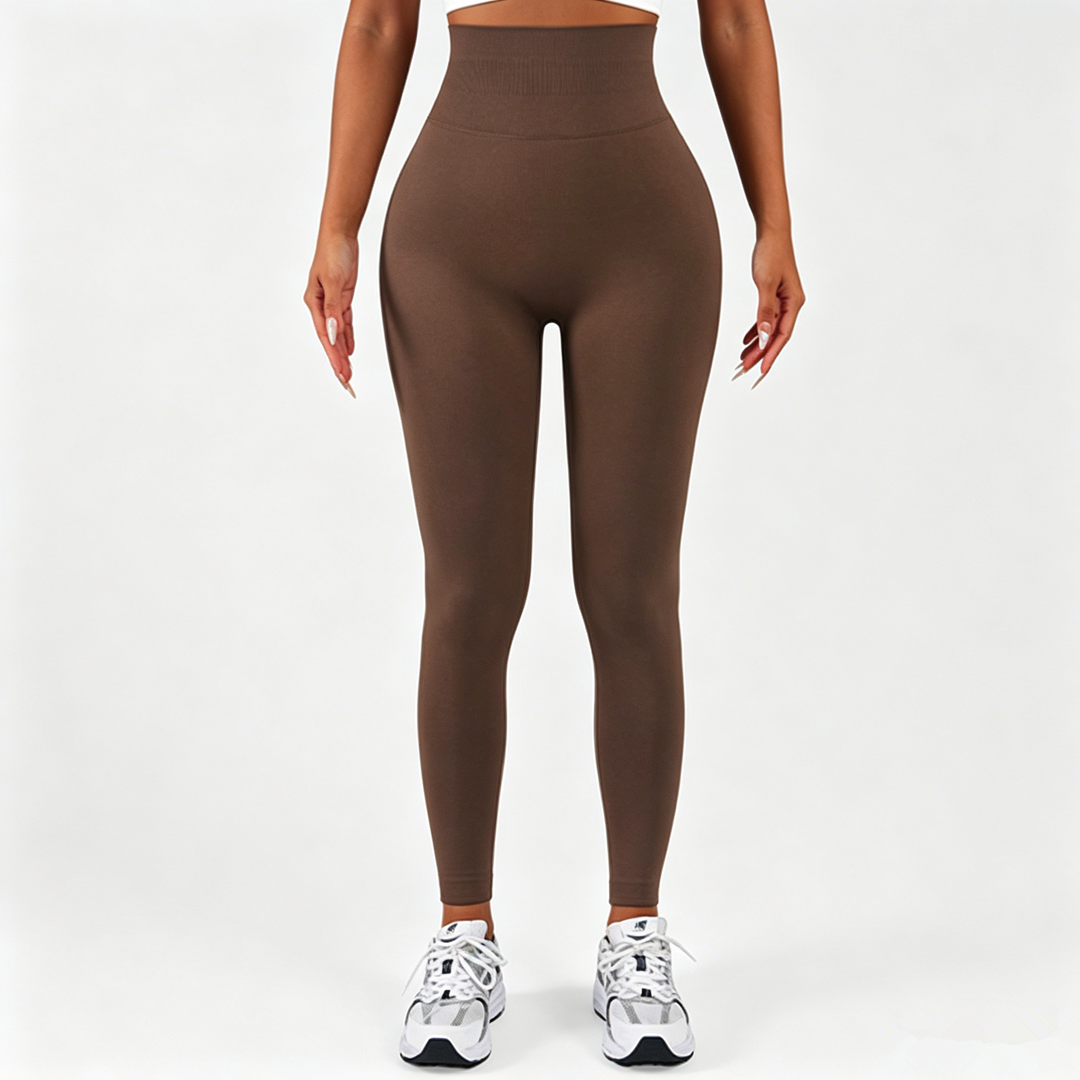 High-waist seamless leggings in coffee, front view