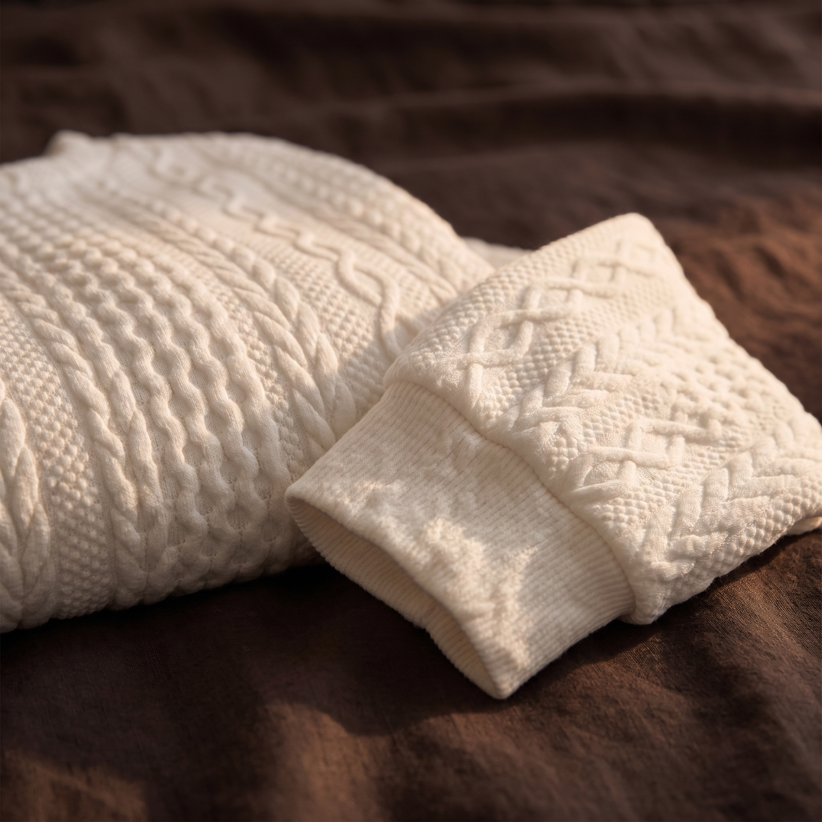 Close-up of the cable knit and ribbed cuff