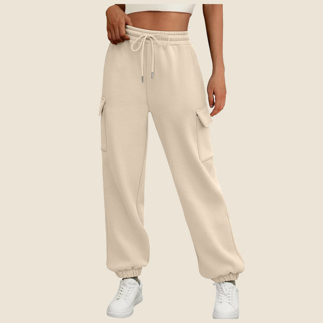 Fleece-lined lounge joggers in beige