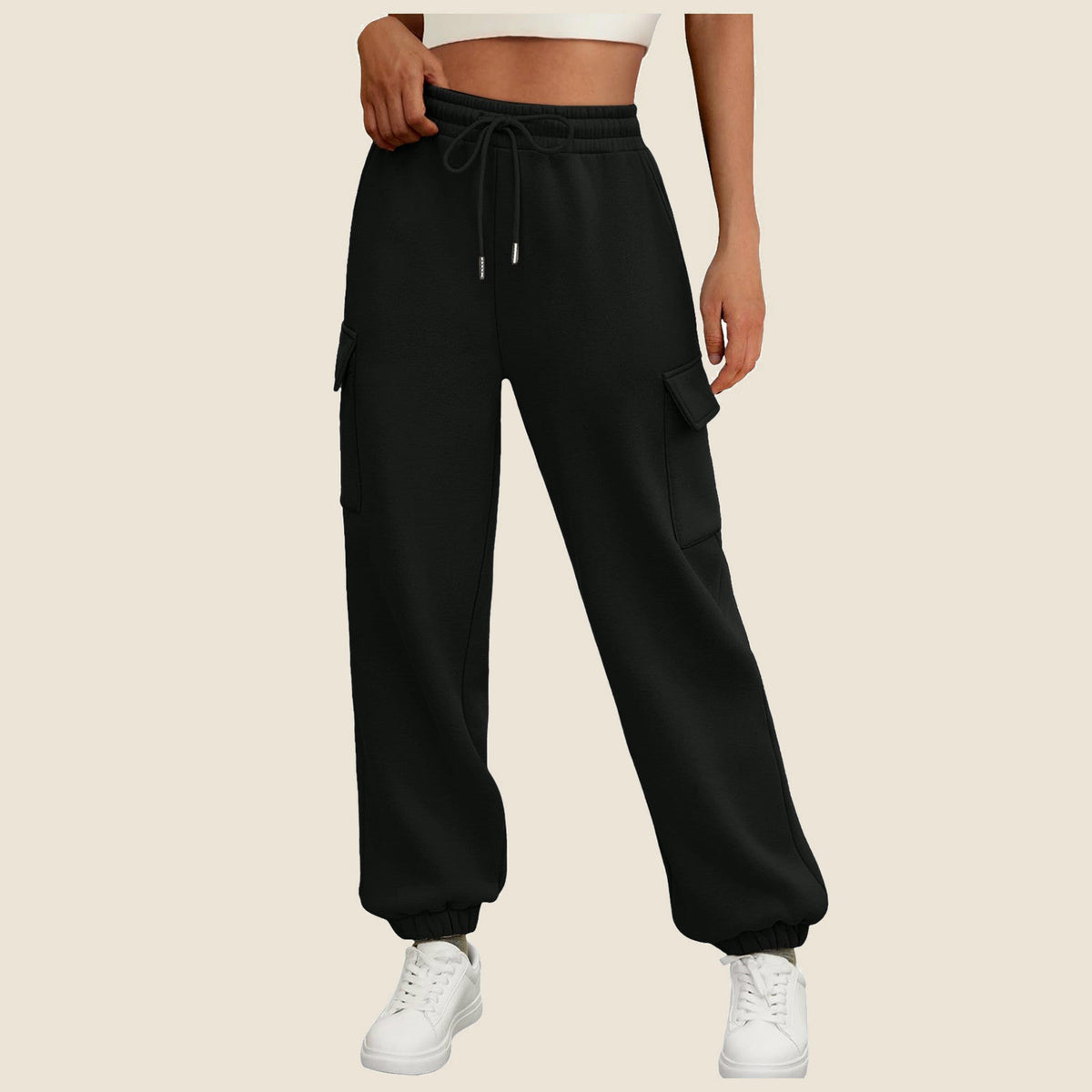 Fleece-lined lounge joggers in black