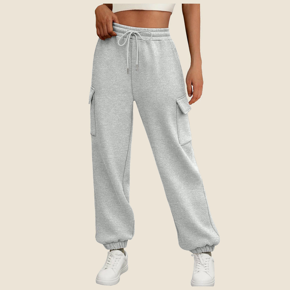 Fleece-lined lounge joggers in light gray